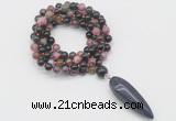 GMN4056 Hand-knotted 8mm, 10mm tourmaline 108 beads mala necklace with pendant