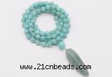 GMN4085 Hand-knotted 8mm, 10mm amazonite 108 beads mala necklace with pendant