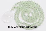 GMN4601 Hand-knotted 8mm, 10mm prehnite 108 beads mala necklace with pendant