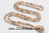 GMN4830 Hand-knotted 8mm, 10mm yellow crazy agate 108 beads mala necklace with pendant