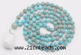 GMN4873 Hand-knotted 8mm, 10mm sea sediment jasper 108 beads mala necklace with pendant