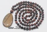 GMN5098 Hand-knotted 8mm, 10mm red tiger eye 108 beads mala necklace with pendant