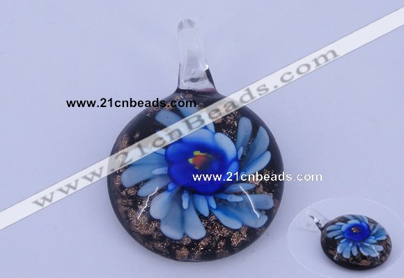 LP43 16*33*45mm flat round inner flower lampwork glass pendants