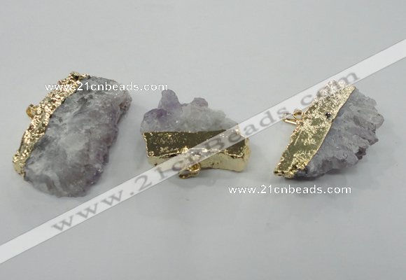 NGP1342 25*35mm - 35*50mm freeform amethyst pendants with brass setting