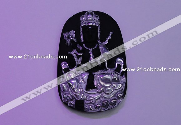 NGP2033 40*65mm carved silver plated matte black obsidian pendants