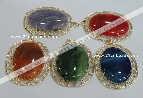 NGP2760 50*60mm oval agate gemstone pendants wholesale