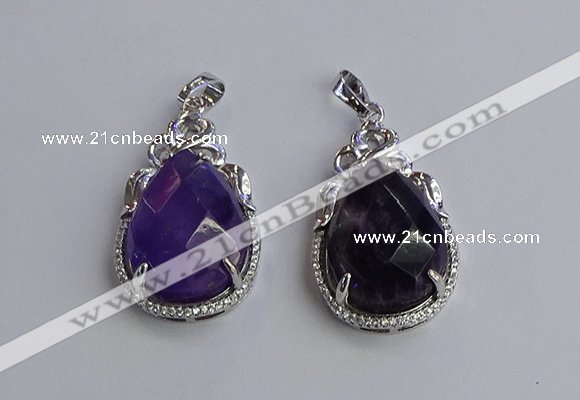 NGP6609 22*30mm faceted teardrop amethyst gemstone pendants