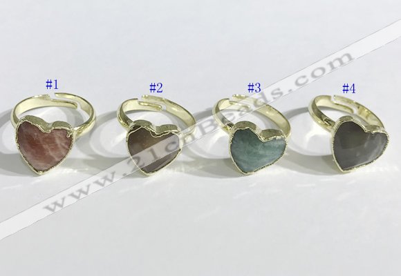 NGR1107 13mm faceted heart  mixed gemstone rings wholesale